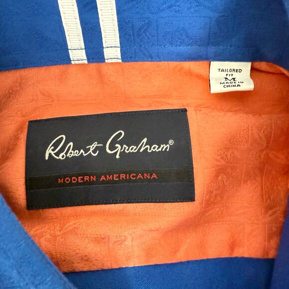 Robert Graham Woven Button Front Short Sleeve Shirt Bozeman Royal Blue M - Picture 4 of 8